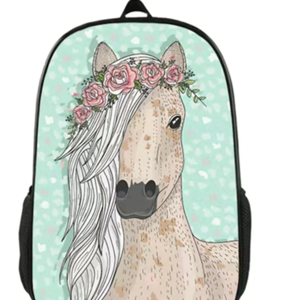 New Fantasy Horse Backpack Pink Flowers Bag Light Weight Side Pockets - Picture 5 of 5
